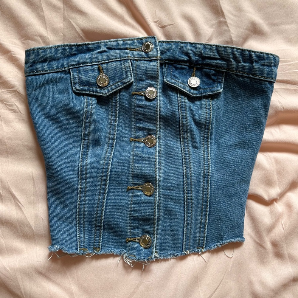 River Denim Strapless Top - Edikted 🩵